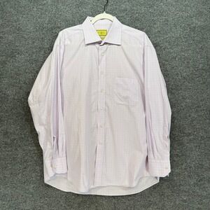 Bristol Dress Shirt‎ Mens 17 Light Purple Windowpane Egyptian Cotton Button Up